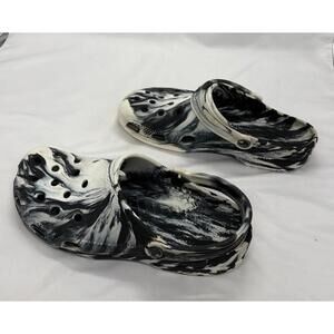 Crocs Black & White Marbled Slip-On Shoes Men’s 9 Women’s 11
